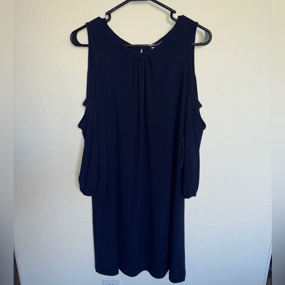 New York & Company Cold Shoulder Navy Dress